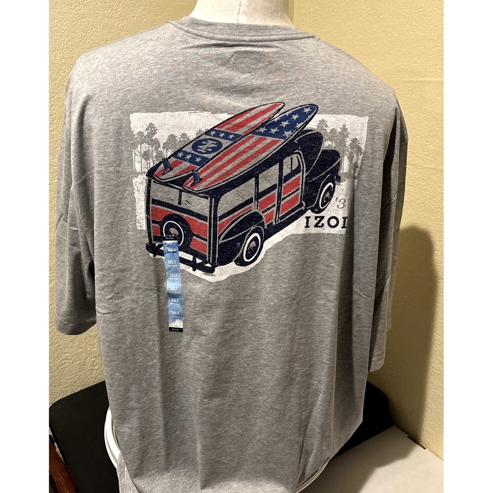 IZOD Men Saltwater Graphic T-Shirt Gray Sz 3XLT '37 Chevrolet Sedan Short Sleeve